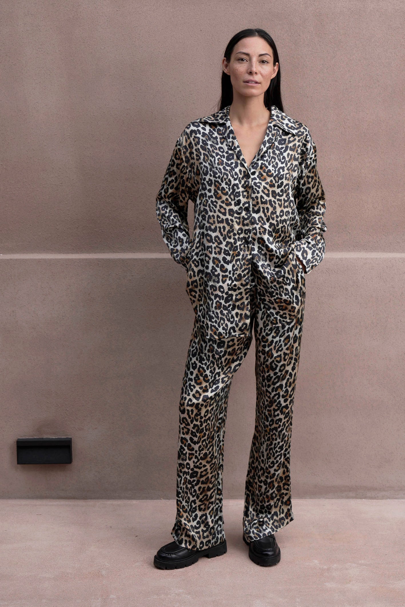 Lounge Wear Black And Leopard Print Loungewear Women's Cozy Long